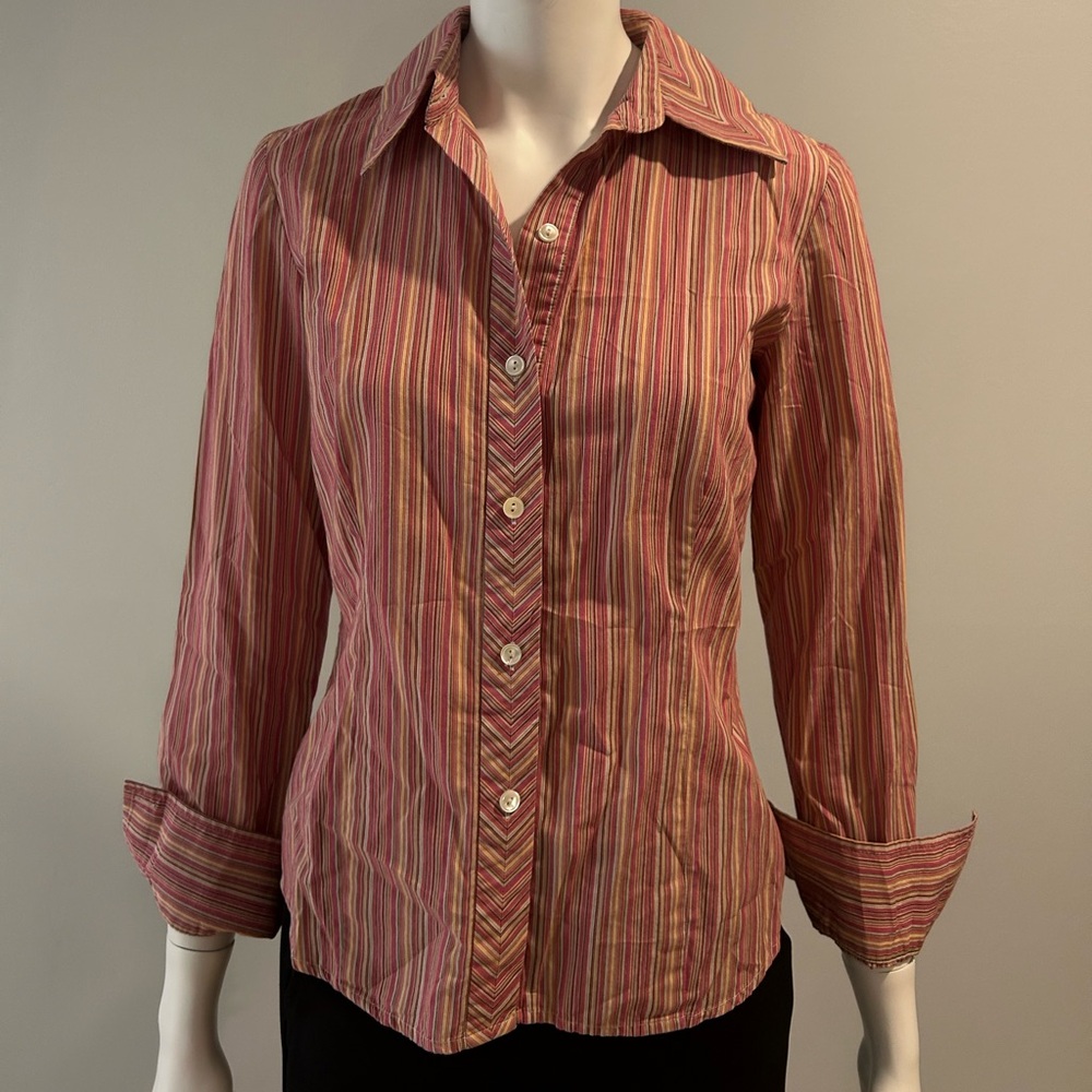 Kenneth Cole New York shirt with multicolored stripes, size 4, slim fit.